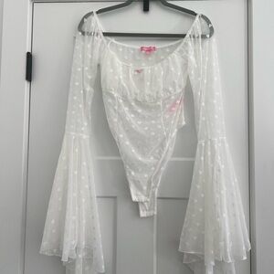 Dolls Kill Sugar Thrillz Yours Truly Mesh Bodysuit - White - Medium